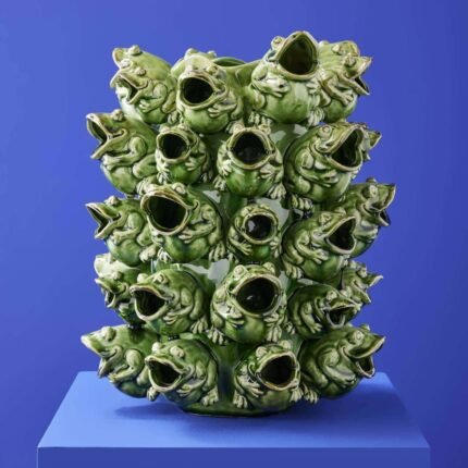 Frogs Vase Green Animal Sculpture