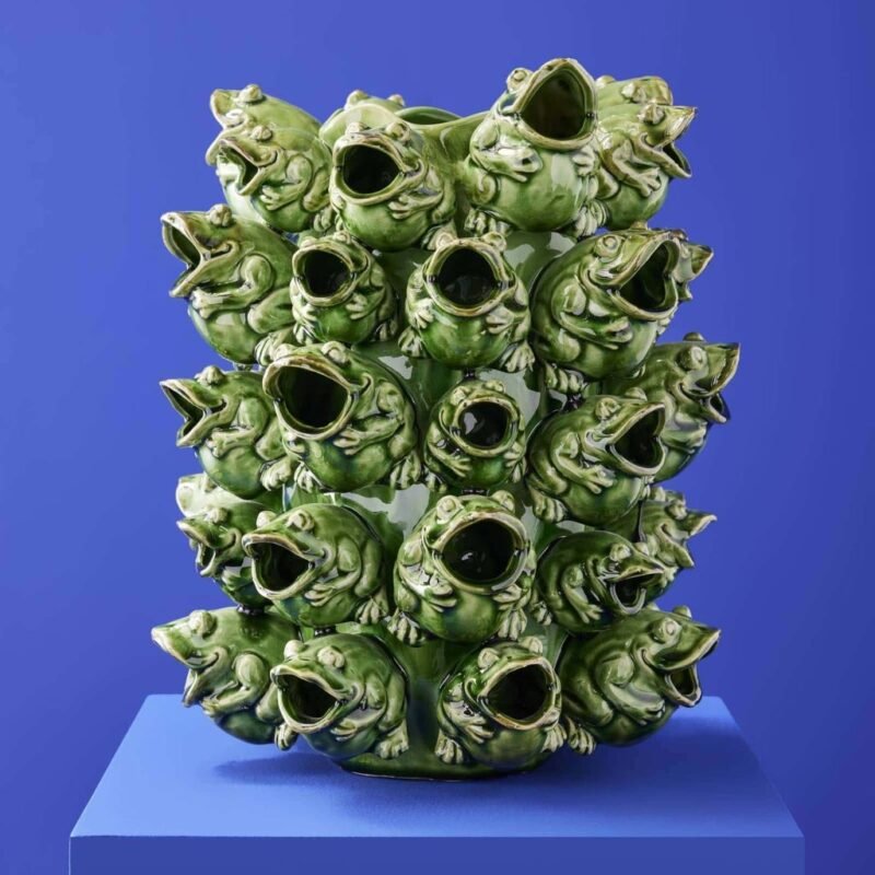 Frogs Vase Green Animal Sculpture