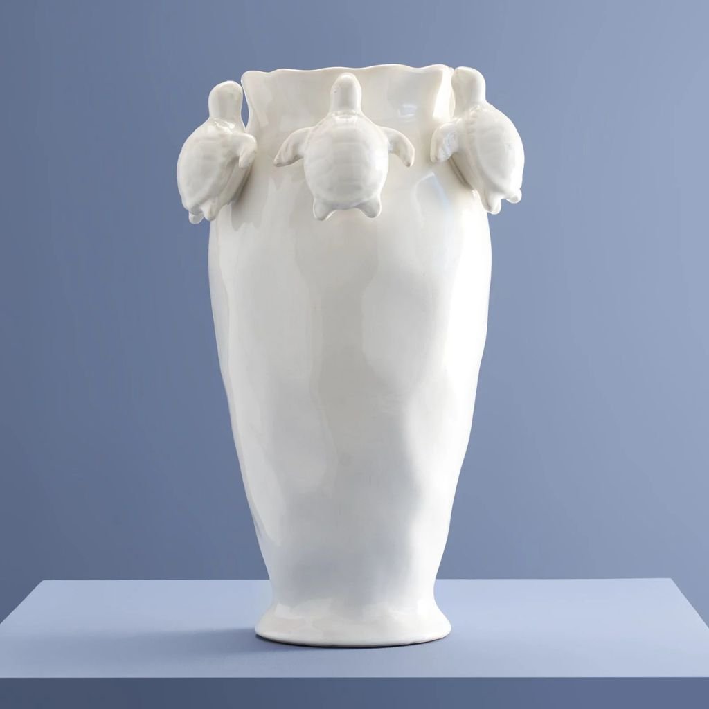 Vase with Turtles White Animal Sculpture Vase with Turtles White Animal Sculpture