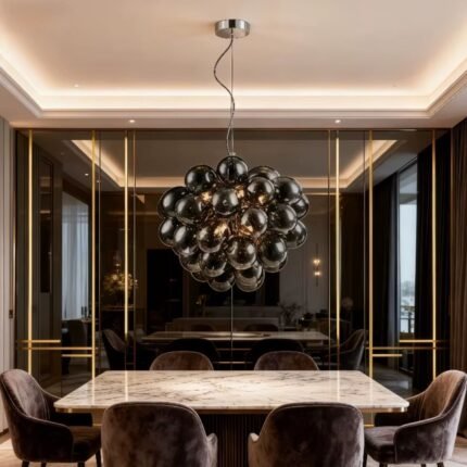 Pearl Black Glass Grape Crystal Chandelier Modern Ceiling Light