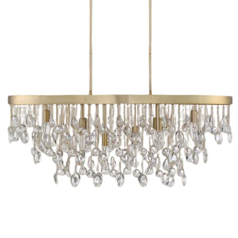 8 Light Noble Brass and Crystal Chandelier