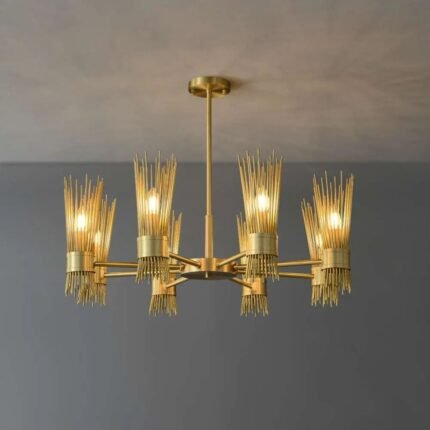 Mid Century Modern Brass Chandelier | Crystal Chandelier