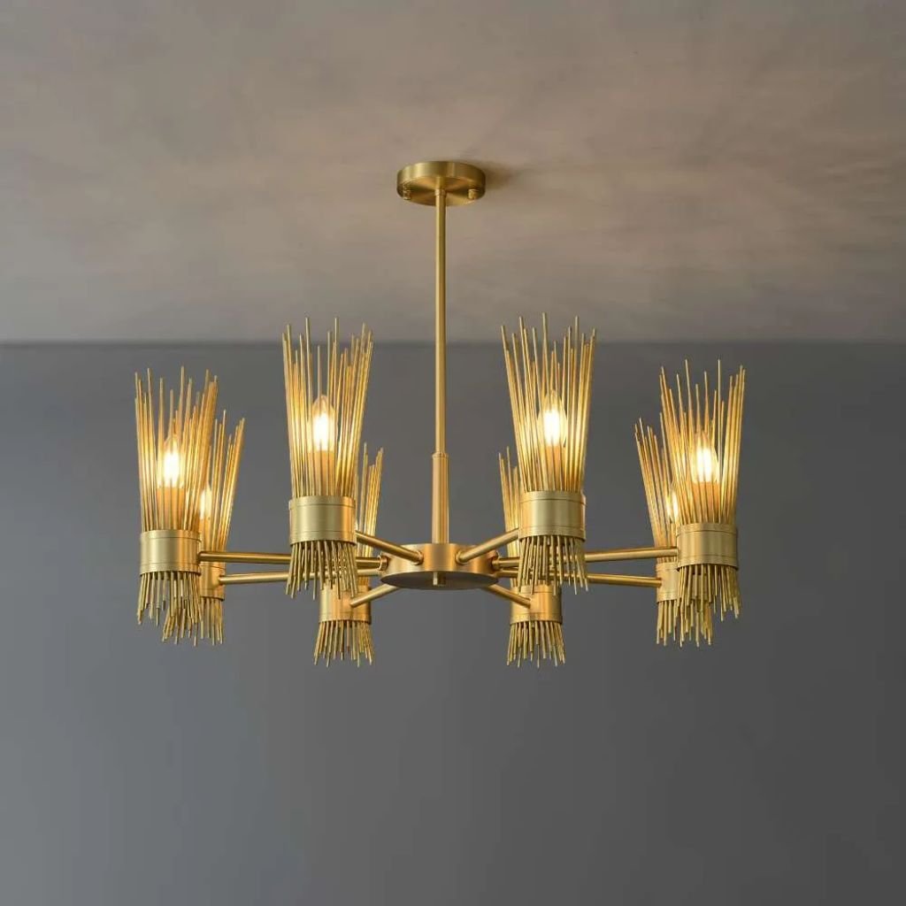 Mid Century Modern Brass Chandelier | Crystal Chandelier Mid Century Modern Brass Chandelier | Crystal Chandelier