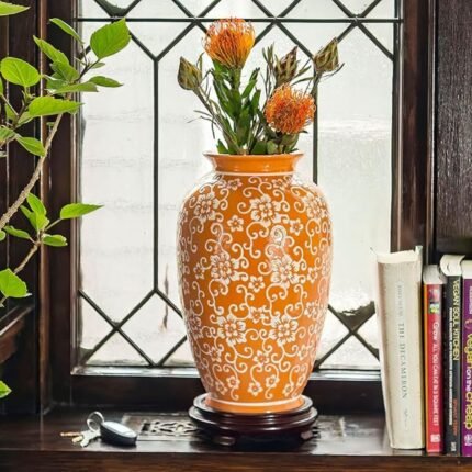Orange Lidded Art Sculptures Vase | Sculptures for Sale