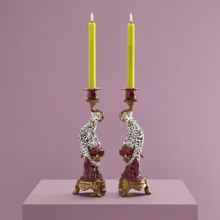 Set of 2 Candleholders Leopard Hand-Painted | Sculptures for Sale