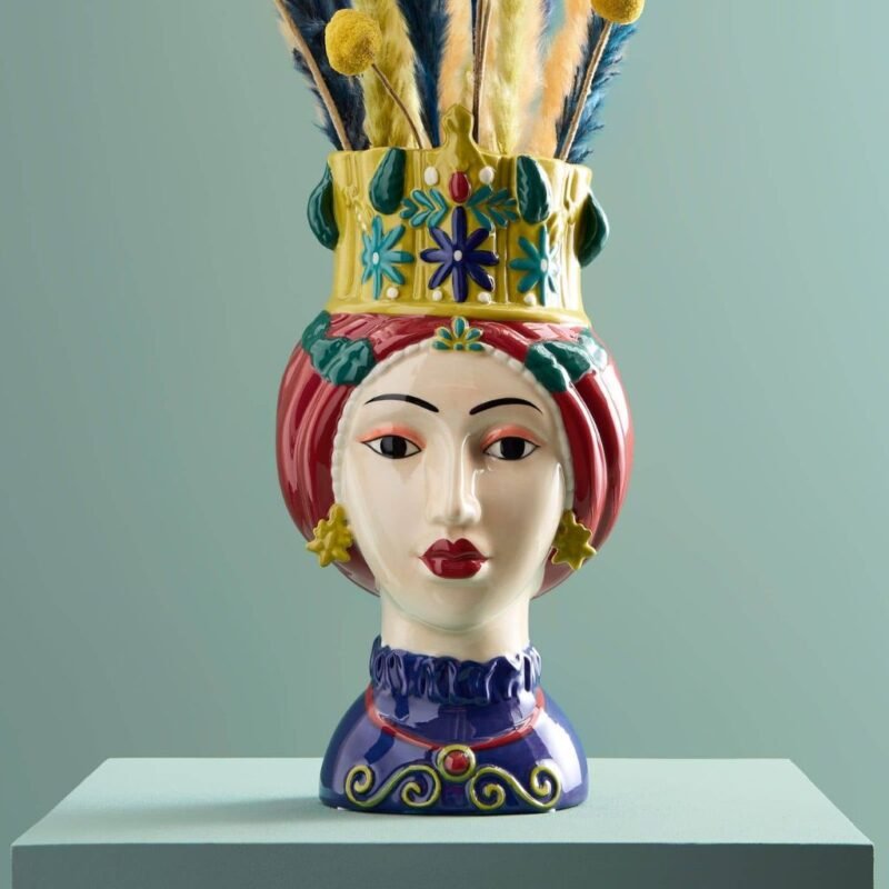 Sicilian Female Bust Decorative Vase Art Sculpture
