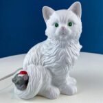 Vintage Porcelain Cat Sculptural Table Lamp