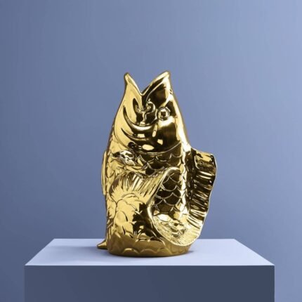 Animal Sculpture Vase Fish Glossy Gold