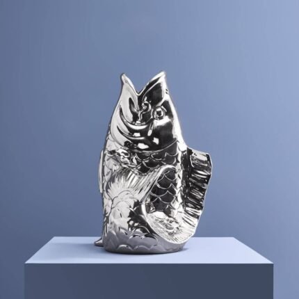 Animal Sculpture Vase Fish Glossy Silver