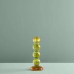 Candle Holder Fancy Crystal Yellow Round Glass