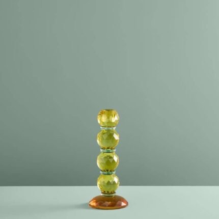 Candle Holder Fancy Crystal Yellow Round Glass