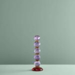 Candle Holder Fancy Crystal Magenta Round Glass Art Sculptures
