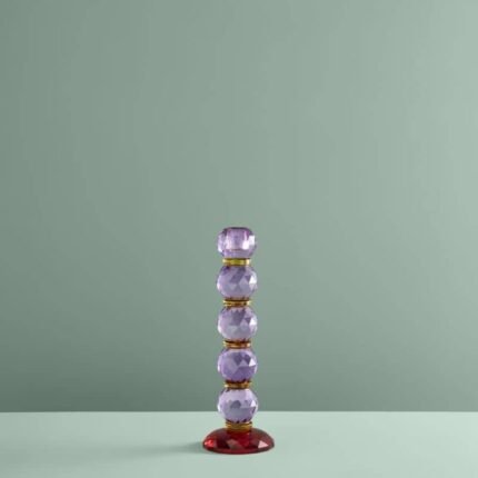 Candle Holder Fancy Crystal Magenta Round Glass Art Sculptures