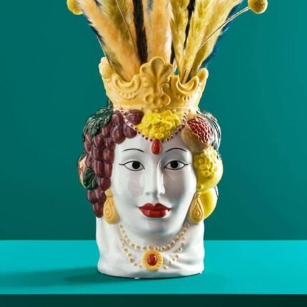 Sicilian Female Bust Decorative Vase Isabetta Colourful Hand-Painted Art Sculptures