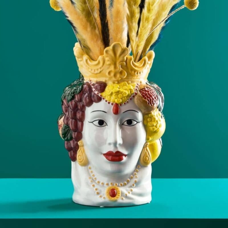 Sicilian Female Bust Decorative Vase Isabetta Colourful Hand-Painted Art Sculptures