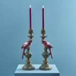 Set of 2 Parrot Candle Holders Pink Art Sculptures