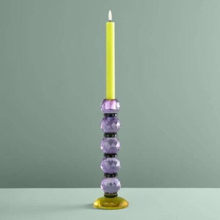 Candle Holder Fancy Crystal Purple Round Glass | Art Sculptures