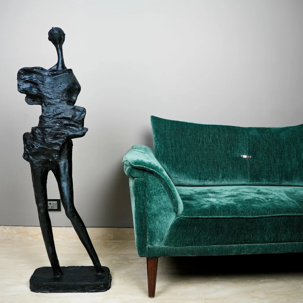 Abstract art sculptures arrangement with Abstract Drift floor sculpture as gallery focal point