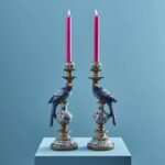 Set of 2 Parrot Candle Holders Blue Art Sculptures