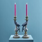 Set of 2 Parrot Candle Holders Blue Art Sculptures