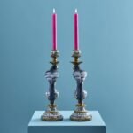 Set of 2 Parrot Candle Holders Blue Art Sculptures