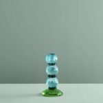 Candle Holder Fancy Crystal Turqoise Round Glass | Art Sculptures