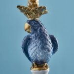 Set of 2 Parrot Candle Holders Blue Art Sculptures