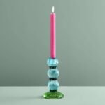 Candle Holder Fancy Crystal Turqoise Round Glass | Art Sculptures