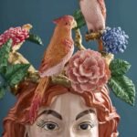Vase Woman's Head with Parrots Bird Sculpture