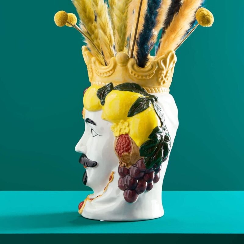 Sicilian Male Bust / Decorative Vase Moro Colourful Hand-Painted Art Sculptures