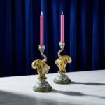 Set of 2 Otto Octopus Candle Holders Turquoise-White-Gold Art Sculptures