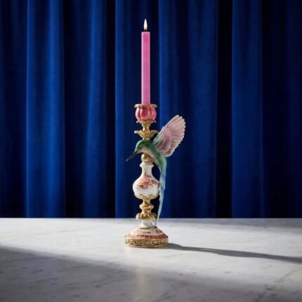 Hummingbird Candlestick Multicolored Bird Sculpture