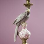 Candlestick Parrot Amari Green Gold Bird Sculpture