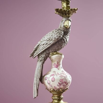 Candlestick Parrot Amari Green Gold Bird Sculpture