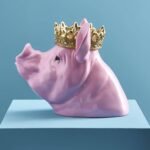 Piggy Bank Pig Porky with Crown Animal Sculpture