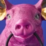 Table Lamp Piggy Pig Magenta Sculptural Table Lamp