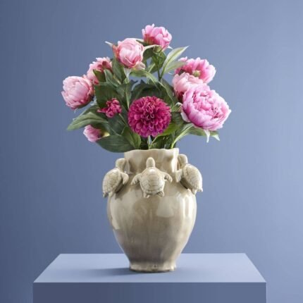 Vase with Turtles Beige Animal Sculptures