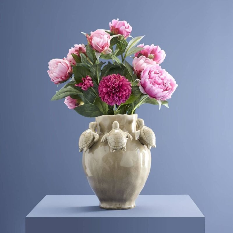 Vase with Turtles Beige Animal Sculptures
