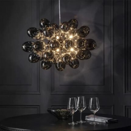 Pearl Black Glass Grape Crystal Chandelier Modern Ceiling Light