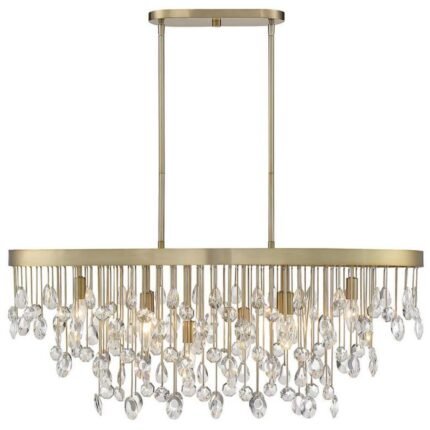 8 Light Noble Brass and Crystal Chandelier