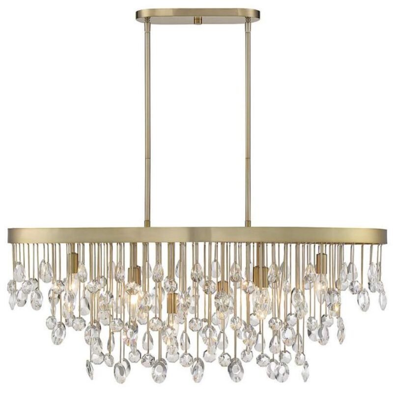 8 Light Noble Brass and Crystal Chandelier