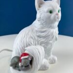 Vintage Porcelain Cat Sculptural Table Lamp