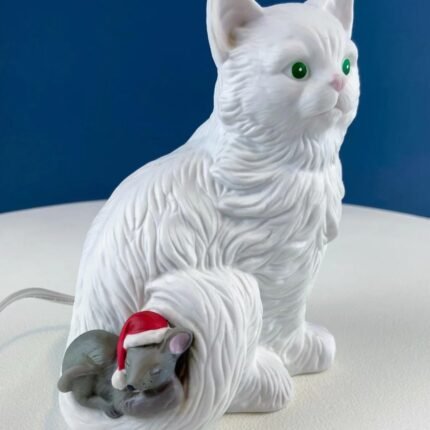Vintage Porcelain Cat Sculptural Table Lamp