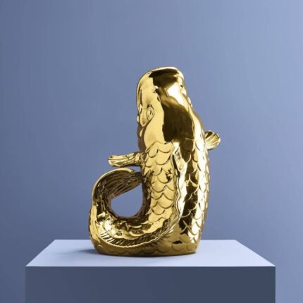 Animal Sculpture Vase Fish Glossy Gold