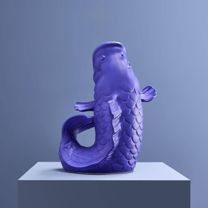 Animal Sculpture Vase Fish Matte Blue