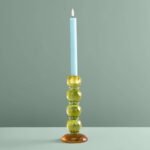 Candle Holder Fancy Crystal Yellow Round Glass Art Sculptures