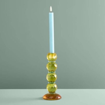 Candle Holder Fancy Crystal Yellow Round Glass Art Sculptures