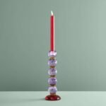 Candle Holder Fancy Crystal Magenta Round Glass Art Sculptures