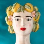 Sicilian Female Bust Decorative Vase Lady Lemon Yellow-Green Hand-Painted Art Sculptures