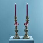 Set of 2 Parrot Candle Holders Pink Art Sculptures